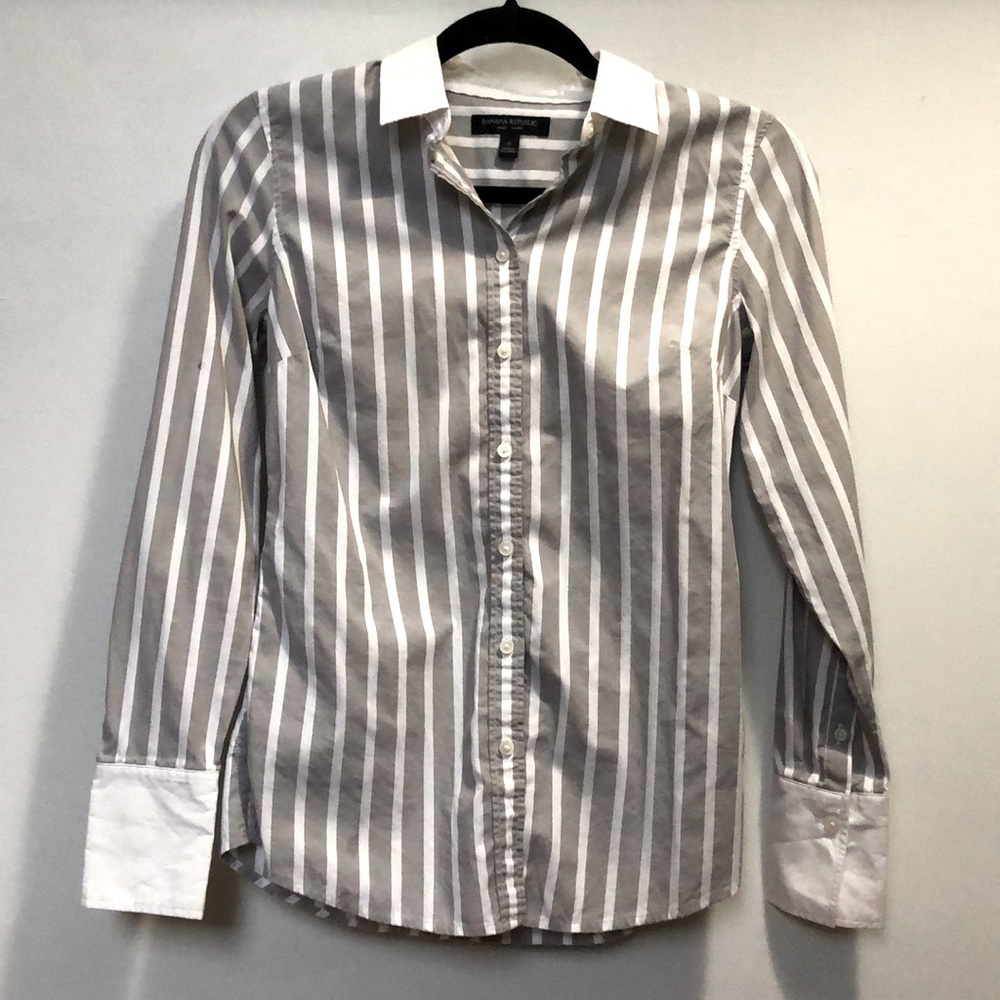 BR Grey and White Striped “Riley Shirt” Button Up